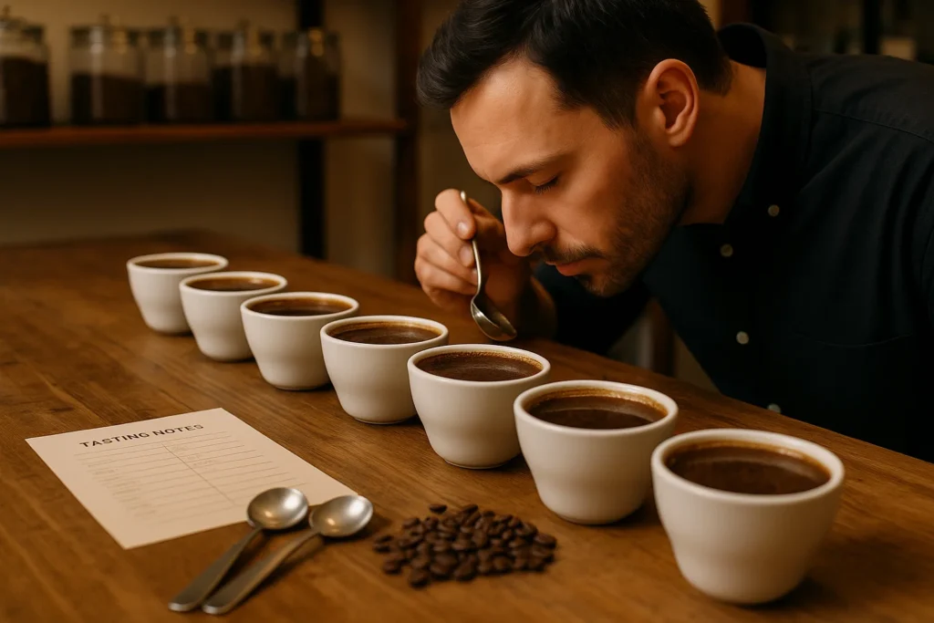 Seseorang Melakukan Cupping Kopi